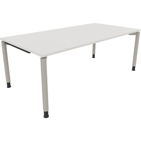 Schreibtisch Vierfuß Rundrohr B2000xT1000xH680-820 silber/weiß