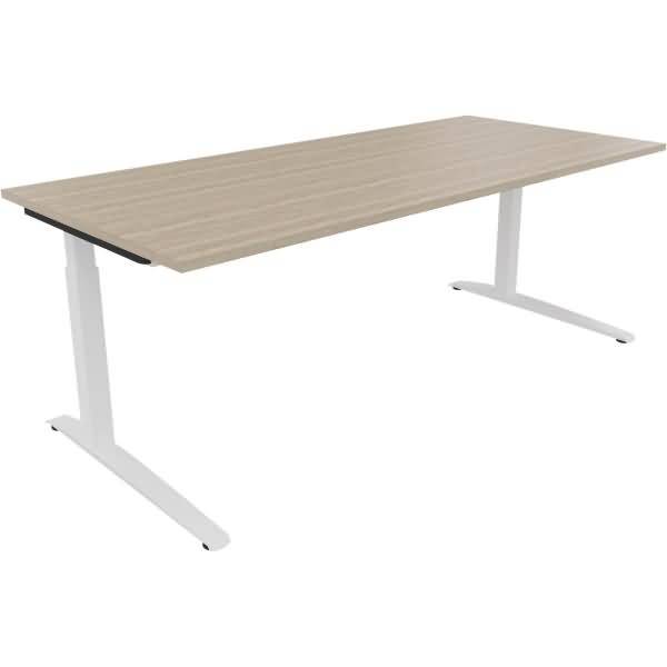 Schreibtisch Kufe Quadrat B2000xT900xH650-850 weiß/Eiche Natur