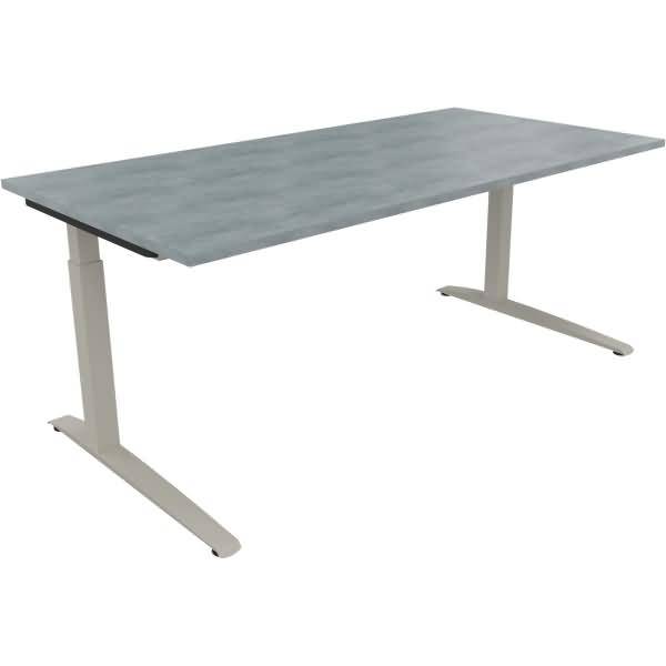 Schreibtisch Kufe Quadrat B1800xT900xH650-850 silber/Beton hell