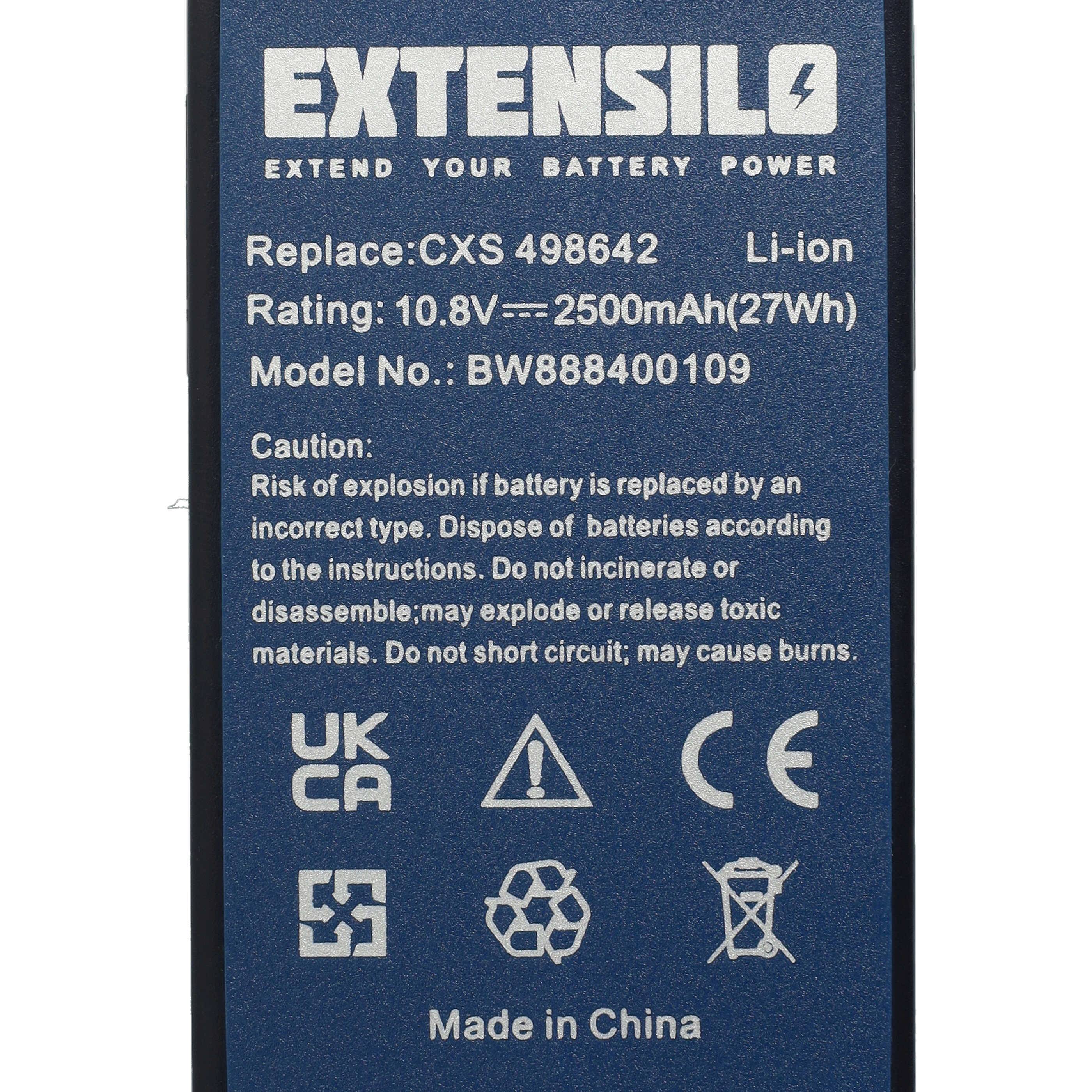 EXTENSILO 3x Akku Ersatz für Festool 564261, 564274, 564534, 564535, 564540, BP-XS für Elektrowerkzeug (2500 mAh, Li-Ion, 10,8 V)