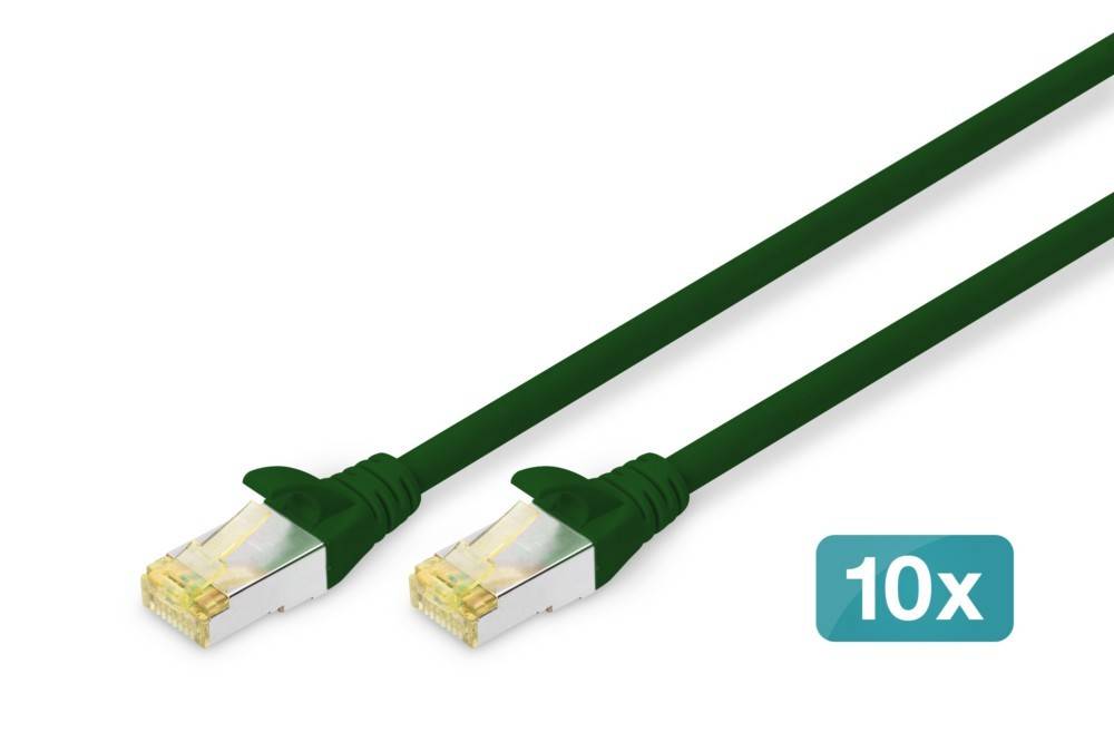 Zwei grüne Ethernet-Steckerverbinder auf weißem Hintergrund mit einer „10x