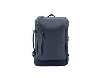 Ein schlanker, dunkel gefärbter Rucksack mit minimalistischem Design, ausgestattet mit einer Reißverschlusstasche vorne und seitlichen Griffen, geeignet für Reisen oder den täglichen Gebrauch.