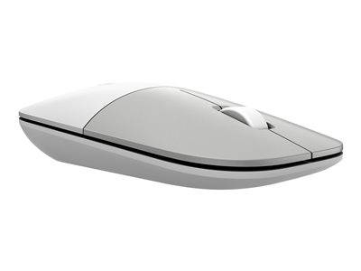 Eine schlanke, weiße kabellose Computermaus mit einem Scrollrad wird vor einem weißen Hintergrund gezeigt und hebt ihr minimalistisches Design hervor.