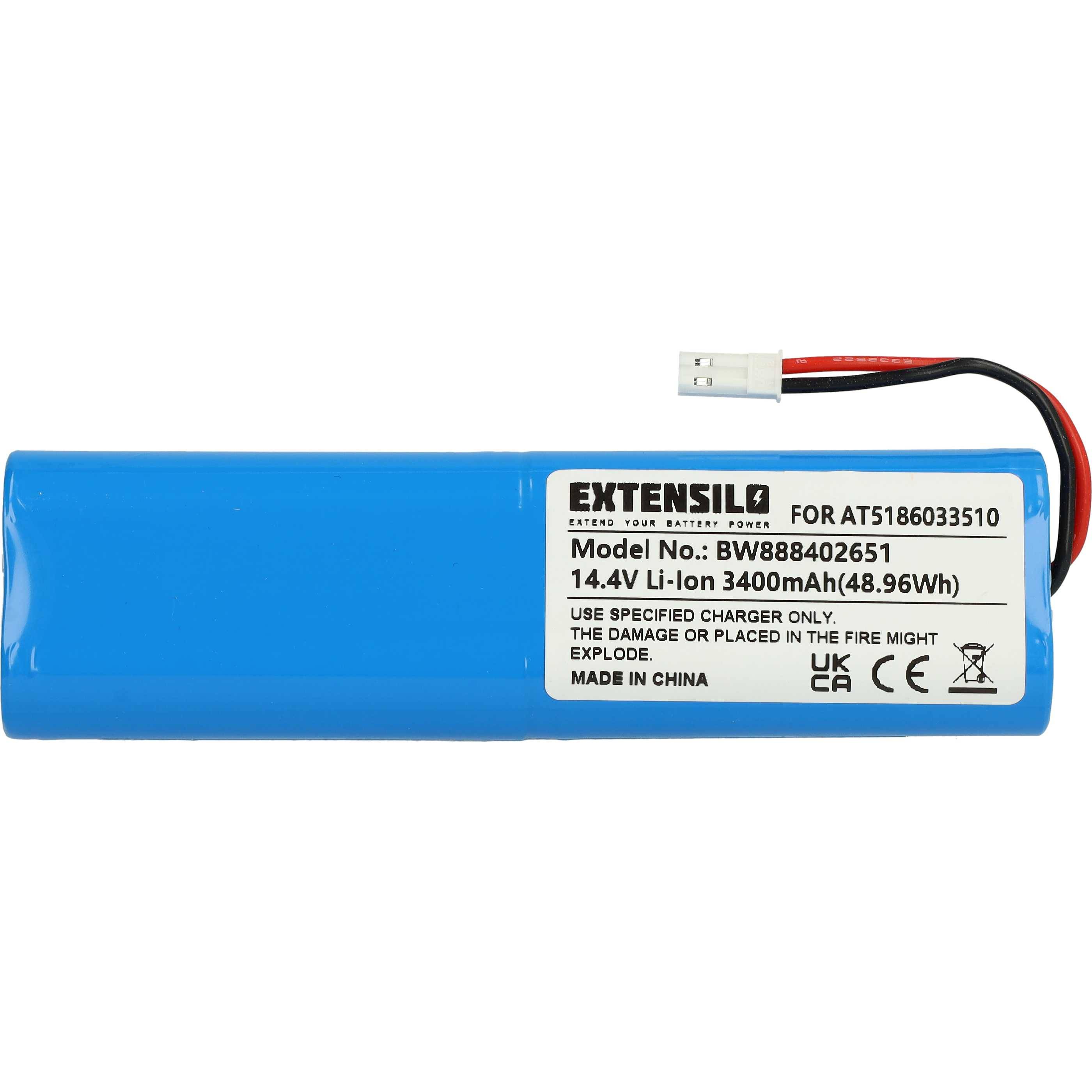 EXTENSILO Akku Ersatz für Ariete AT5186033510 für Staubsauger (3400mAh, 14,4V, Li-Ion)