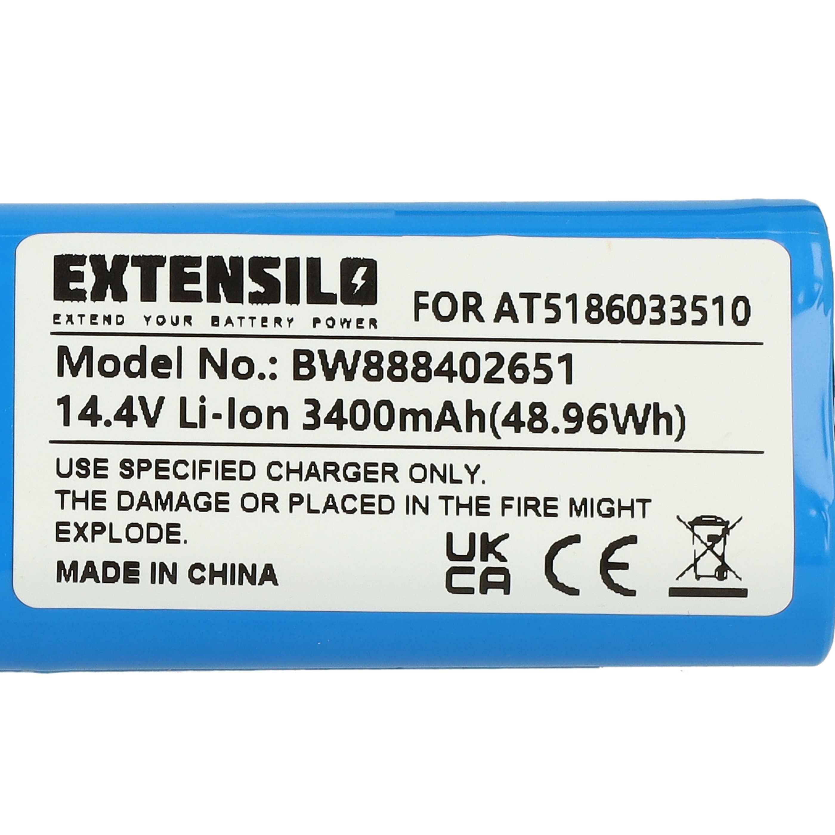 EXTENSILO Akku Ersatz für Ariete AT5186033510 für Staubsauger (3400mAh, 14,4V, Li-Ion)