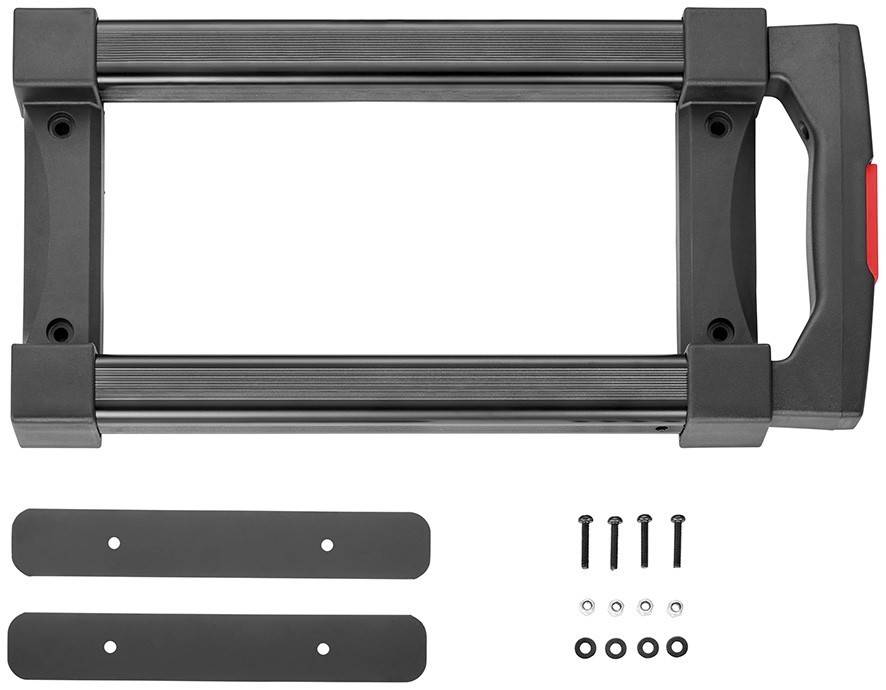 Aluminium-Dachträgerrahmen mit Befestigungsklammern und Schrauben.