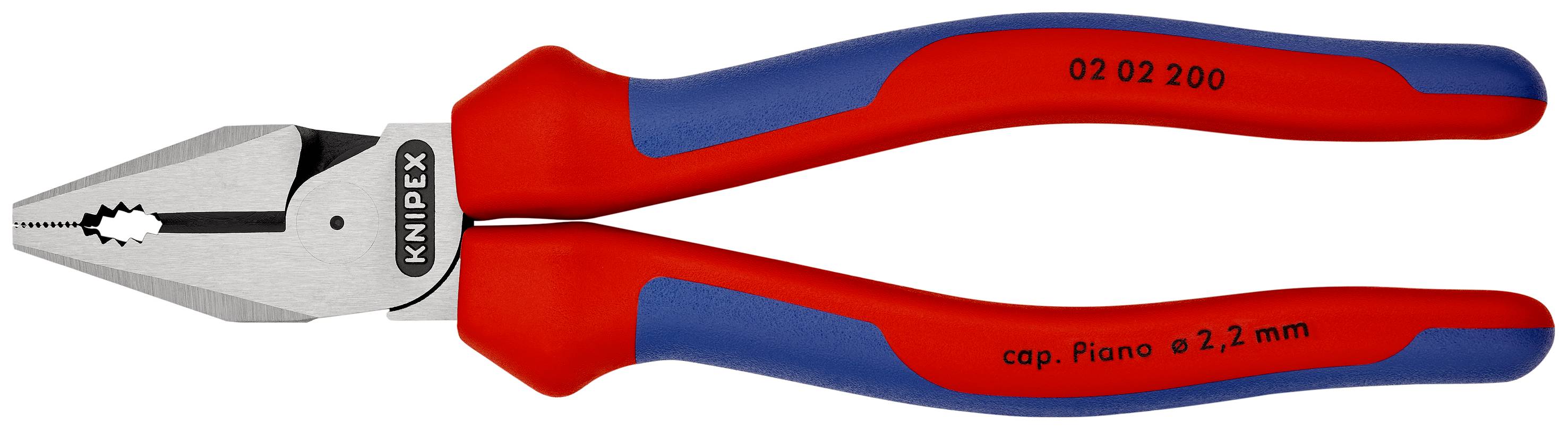 KNIPEX 02 02 200 SB Kraft-Kombizange mit Mehrkomponenten-Hüllen schwarz atramentiert 200 mm