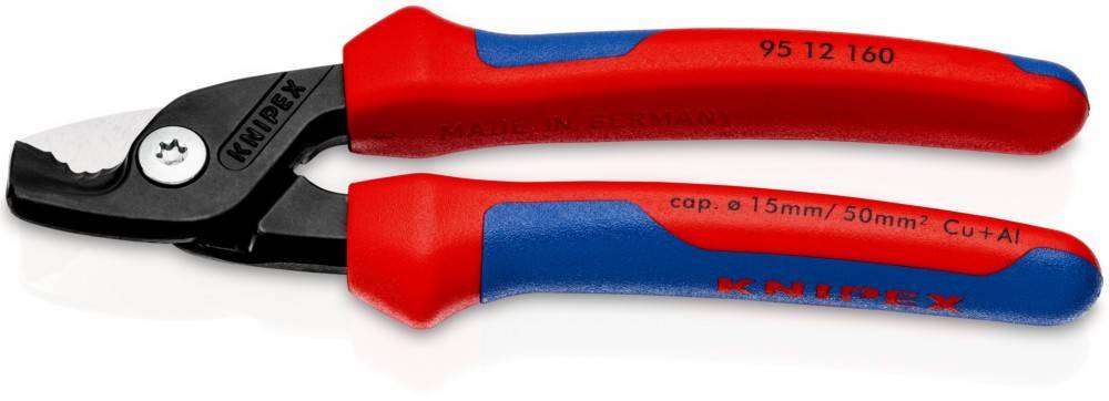 Roter und blauer ergonomischer Griff eines Werkzeugs mit der Beschriftung „Made in Germany