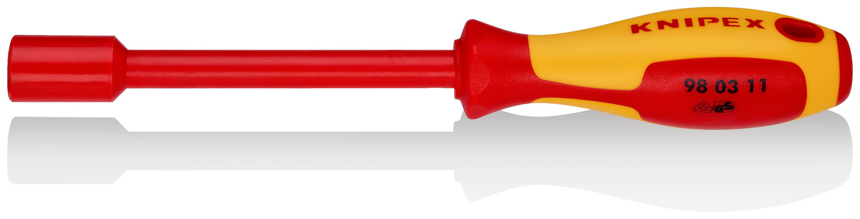 KNIPEX 98 03 11 Steckschlüssel mit Schraubendreher-Griff isolierender Mehrkomponenten-Griff, VDE-geprüft brüniert 237 mm