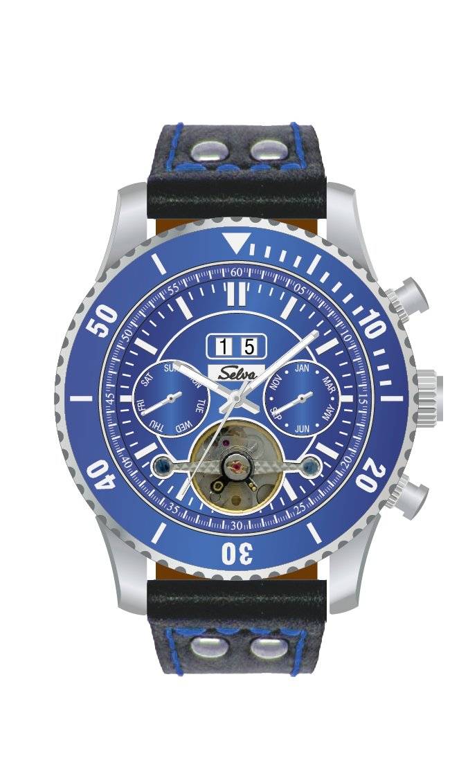 SELVA SELVA Herren-Armbanduhr »Vito« - Big Date - blau