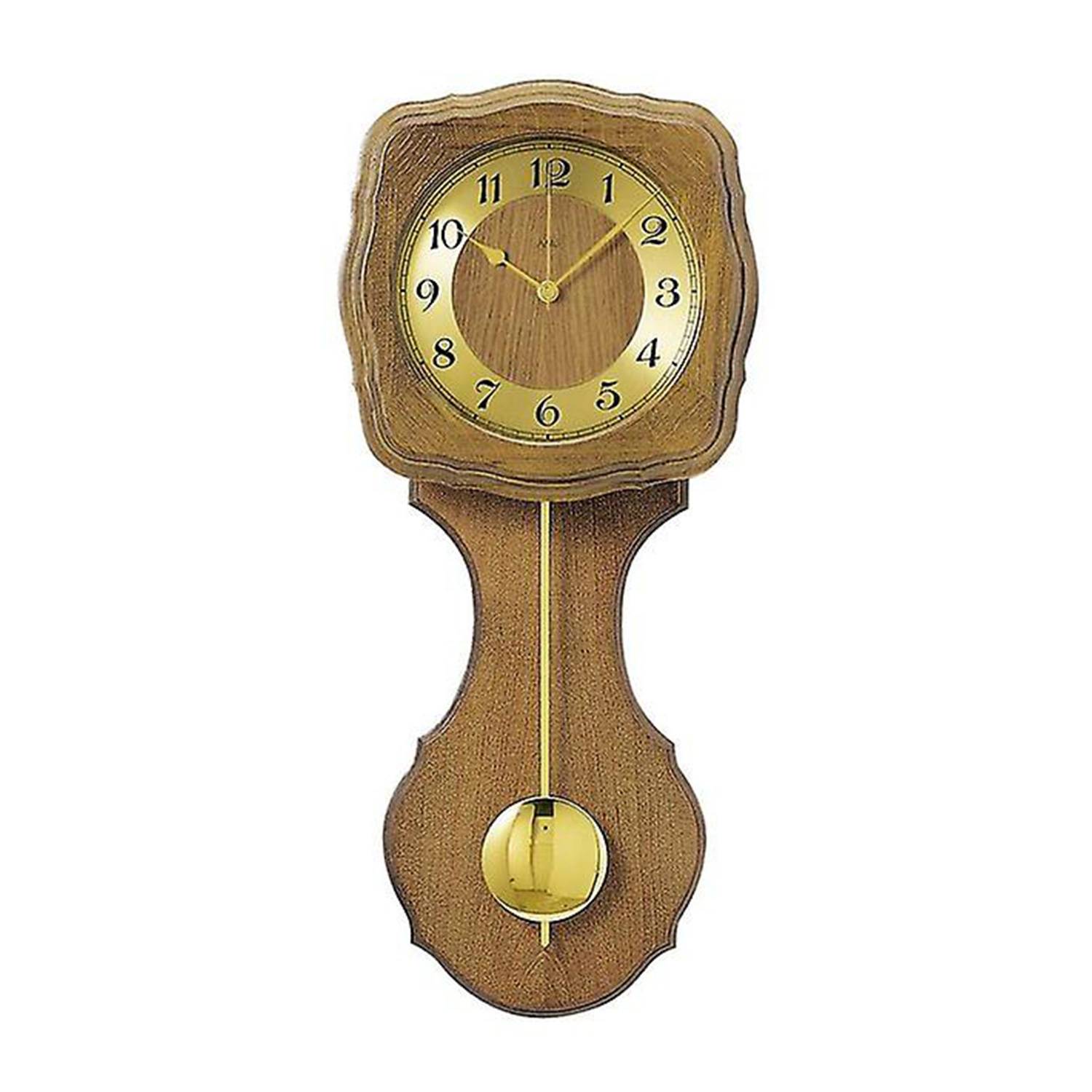 AMS Pendeluhr 5162/4, Quarz, Funk, Eiche, Gold, arabische Ziffern