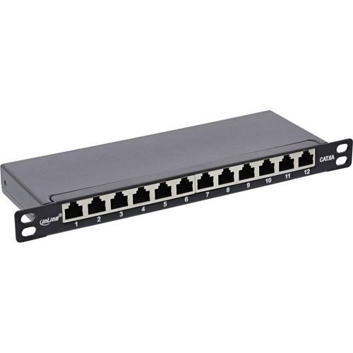 Ein 12-Port-Ethernet-Patchpanel zum Organisieren und Verbinden von Netzwerkkabeln, geeignet für professionelle IT-Umgebungen.