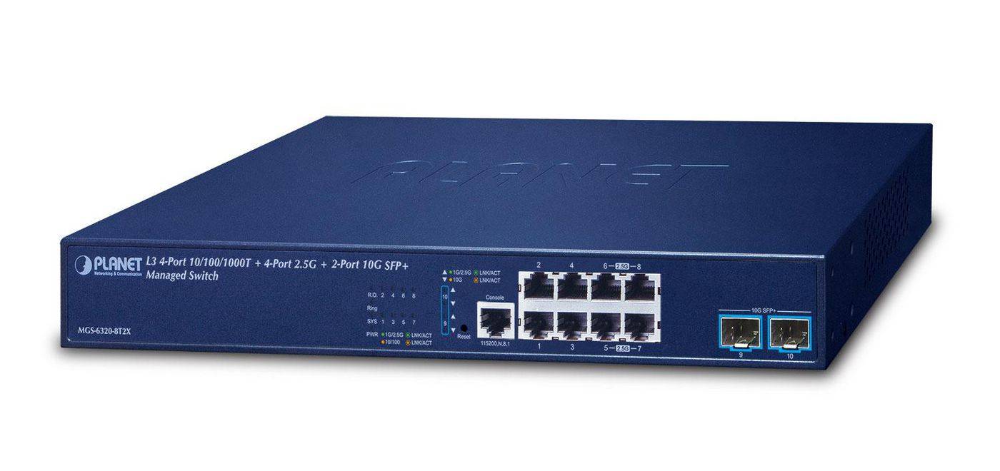Planet L3 4-Port GE MGS-6320-8T2X - Switch - 0,1 Gbps - Managed - 1 HE