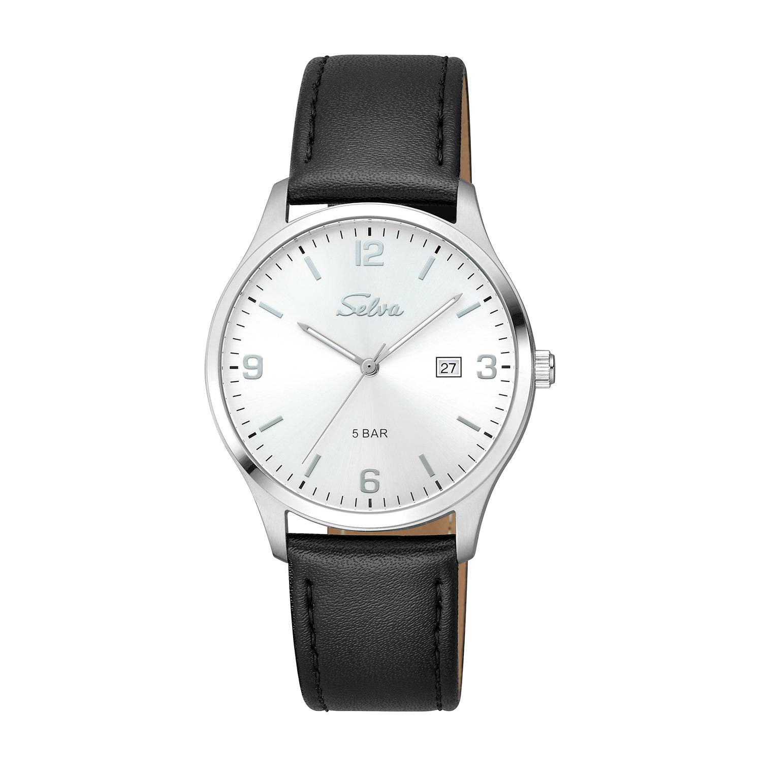 SELVA SELVA Quarz-Armbanduhr mit Lederband Zifferblatt schwarz Ø 39mm