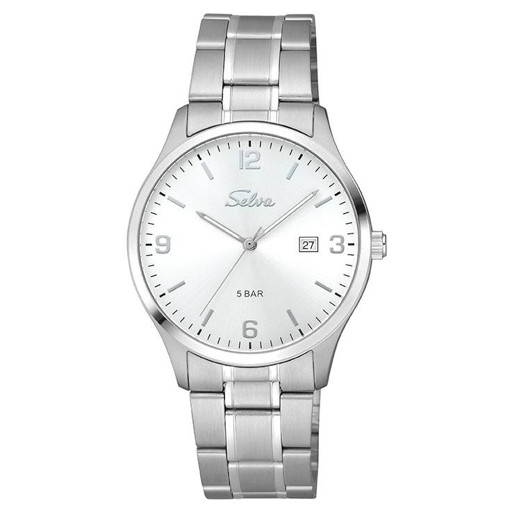 SELVA SELVA Quarz-Armbanduhr mit Edelstahlband, Zifferblatt schwarz Ø 39mm