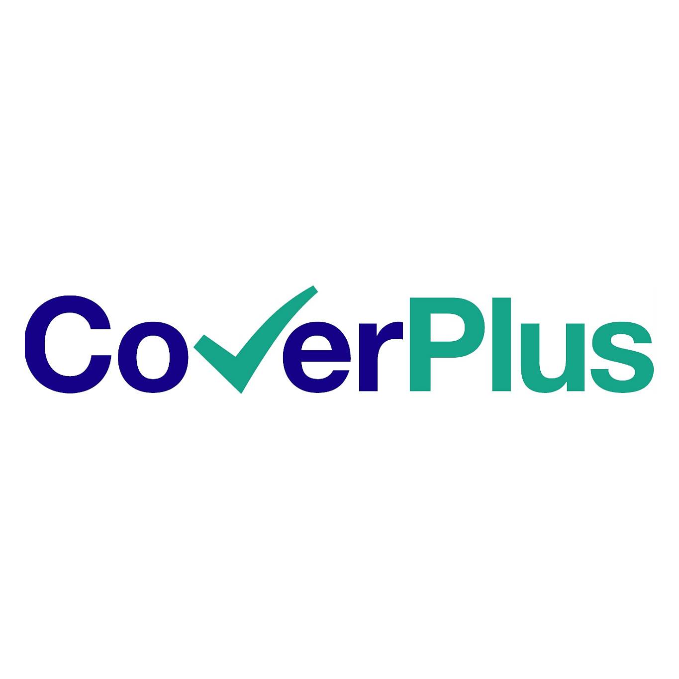 CoverPlus-Logo mit einem blaugrünen Häkchen, das das „v