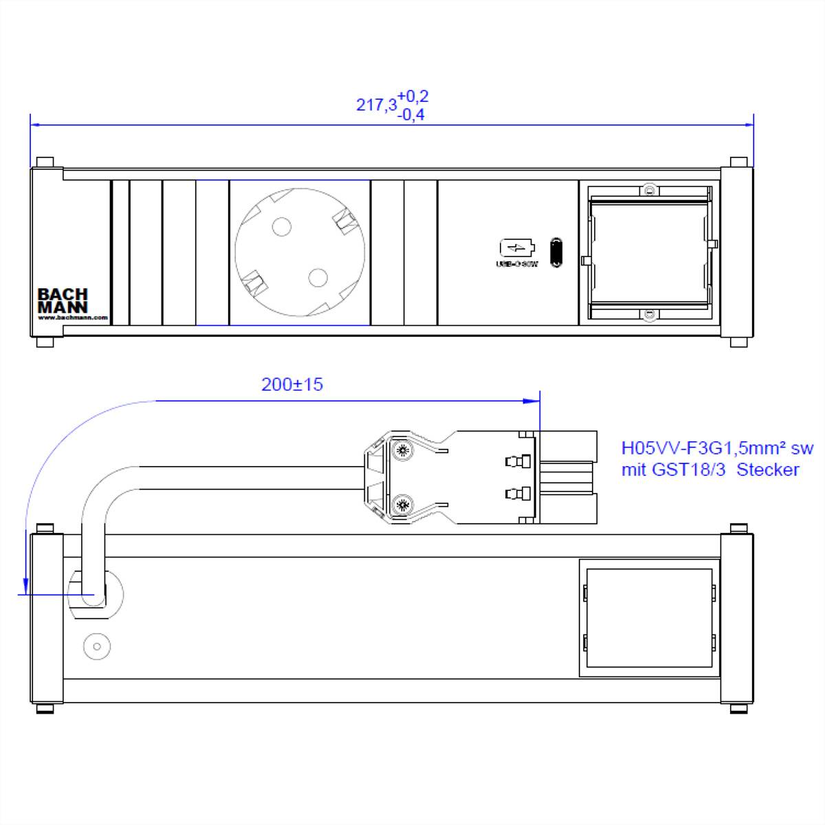 BACHMANN CONI 1xCEE7/3 1xUSB C 30W, Schutzkontakt GST18 Stecker