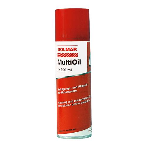 Eine rot-weiße Sprühdose mit der Aufschrift „DOLMAR MultiOil, 300 ml