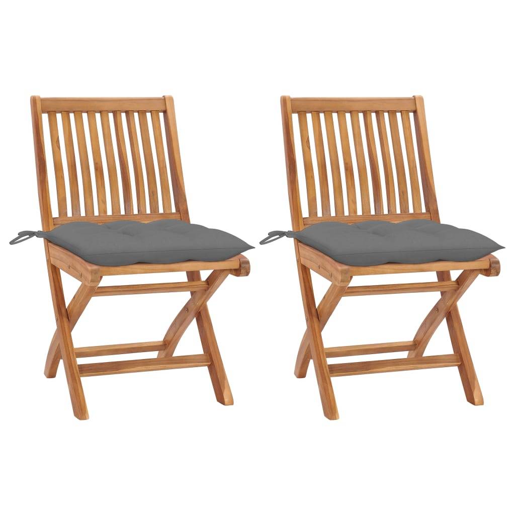 vidaXL Gartenstühle 2 Stk. mit Grauen Kissen Massivholz Teak