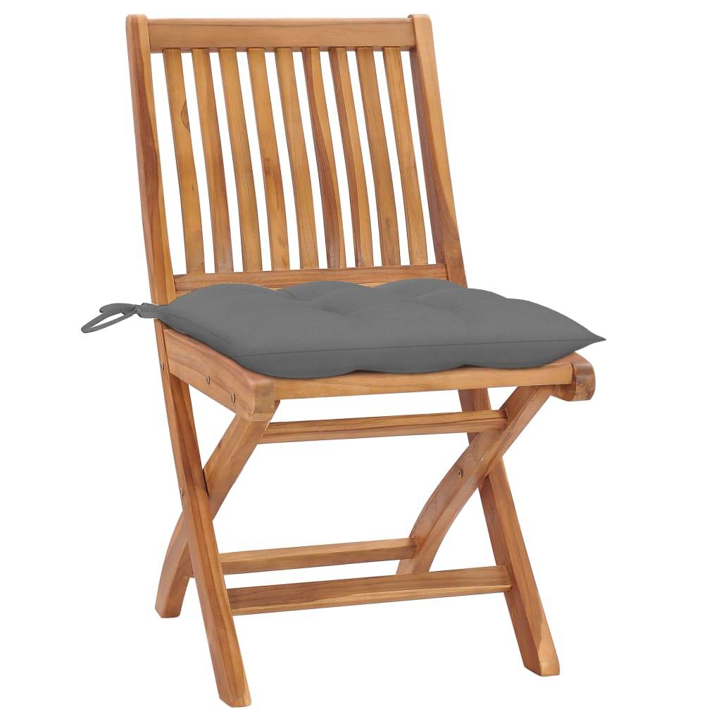 vidaXL Gartenstühle 2 Stk. mit Grauen Kissen Massivholz Teak