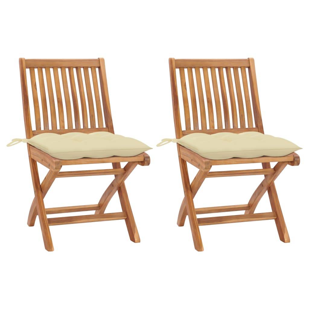 vidaXL Gartenstühle 2 Stk. mit Cremeweißen Kissen Massivholz Teak