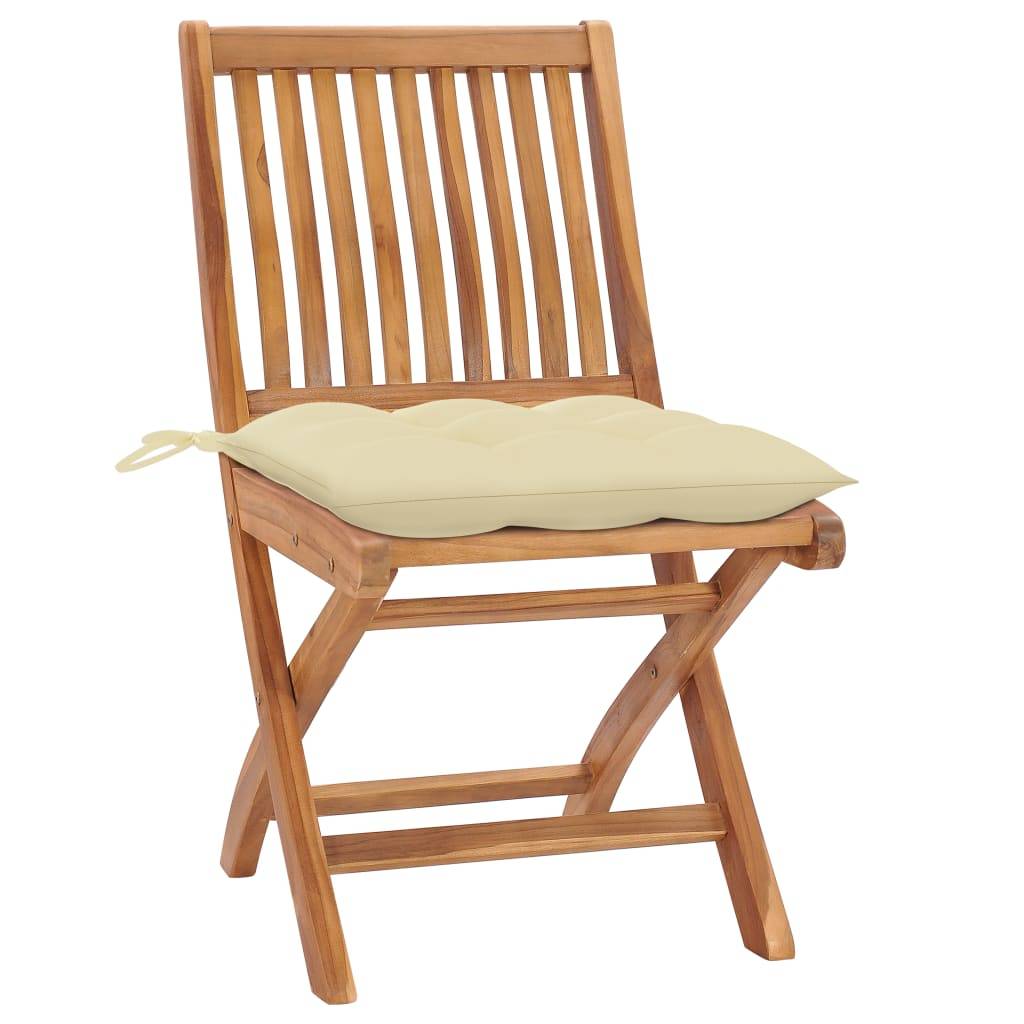 vidaXL Gartenstühle 2 Stk. mit Cremeweißen Kissen Massivholz Teak