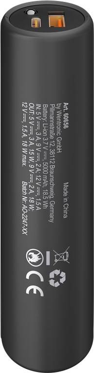 Bike-Powerbank mit 5000mAh, mobile Powerbank ideal zur Montage am Rahmen, mit USB-A und USB-C-Anschluss