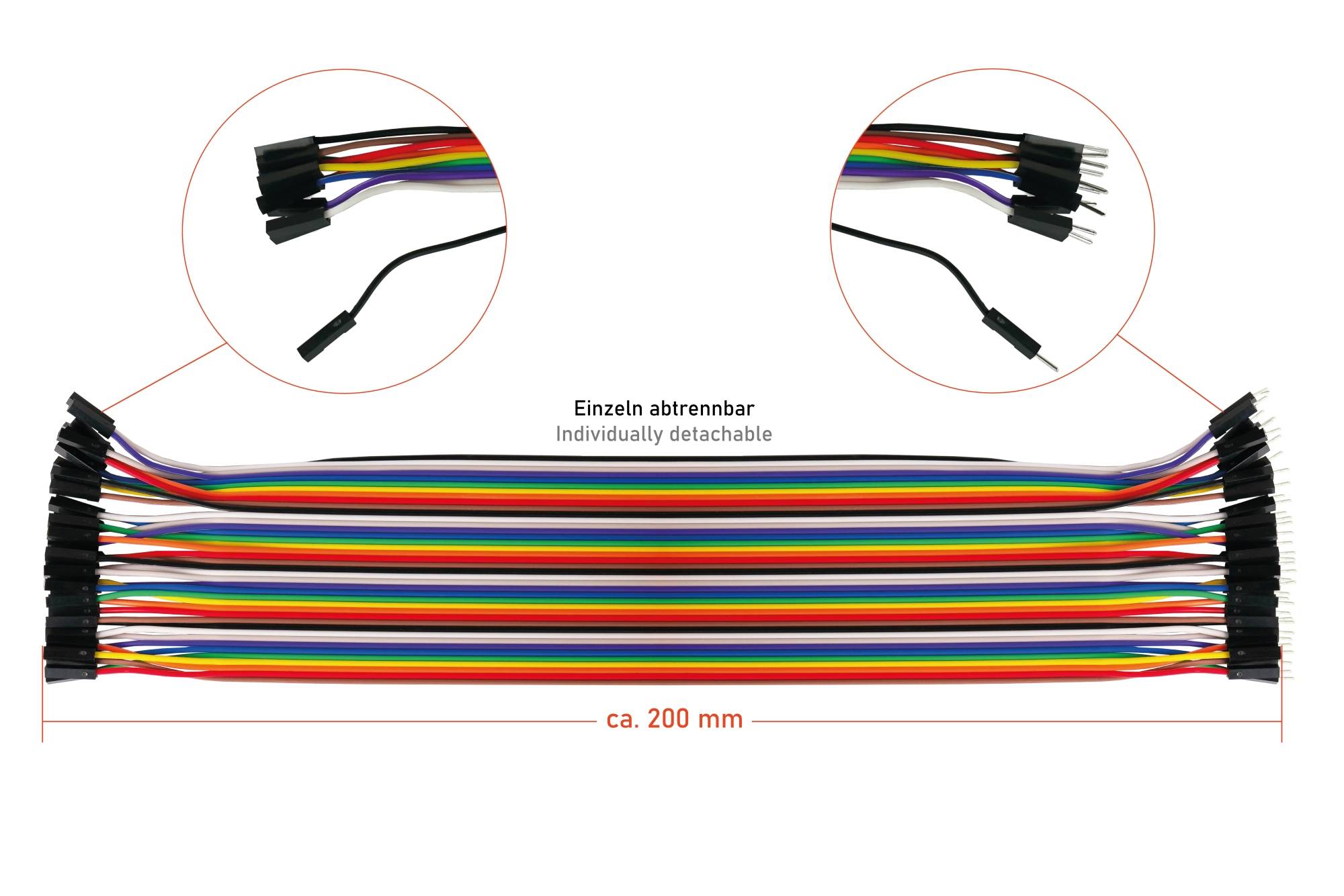 kabelmeister® Jumper Wire 40-Pin trennbare Adern für Arduino, Raspberry Pi etc., 3er-Set (BU-BU/ST-BU/ST-ST), 20cm