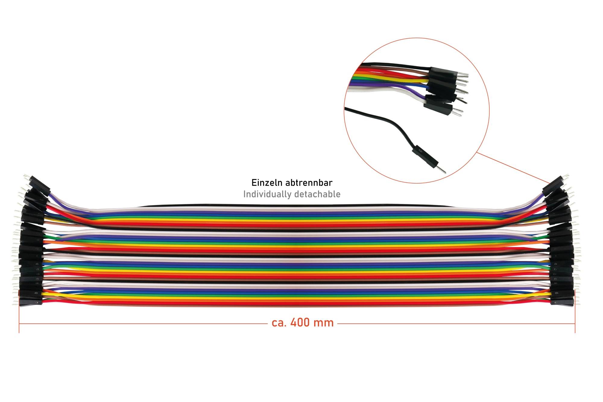kabelmeister® Jumper Wire 40-Pin trennbare Adern für Arduino, Raspberry Pi etc., 3er-Set (BU-BU/ST-BU/ST-ST), 40cm