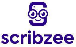 Scribzee-Logo mit einem stilisierten lila lächelnden Gesicht über dem Wort 'scribzee' in kleingeschriebener lila Schrift.