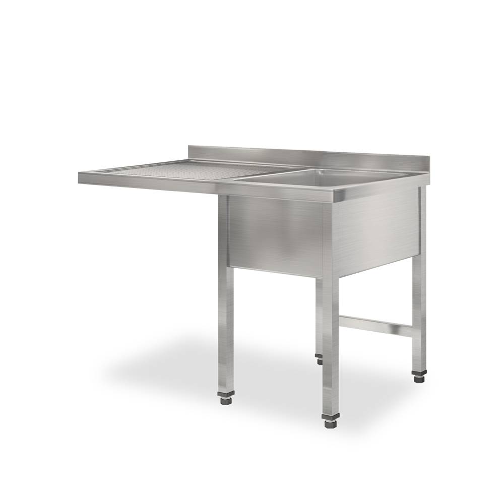 ETERNASOLID Einzelspültisch mit Überstand für Spülmaschine, Becken rechts, 120 x 70 x 90 cm (BxTxH)