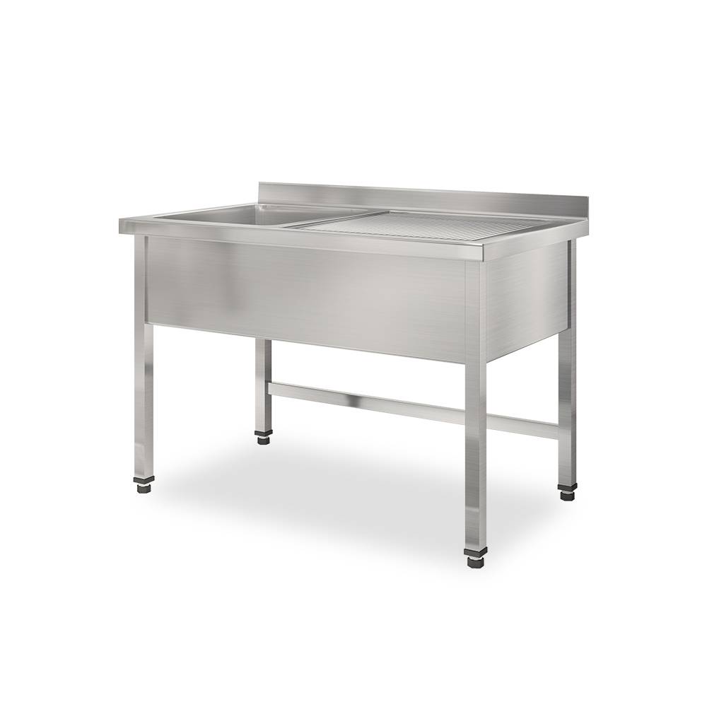 ETERNASOLID Einzelspültisch mit einer Ablage rechts, Becken links, 140 x 70 x 90 cm (BxTxH)