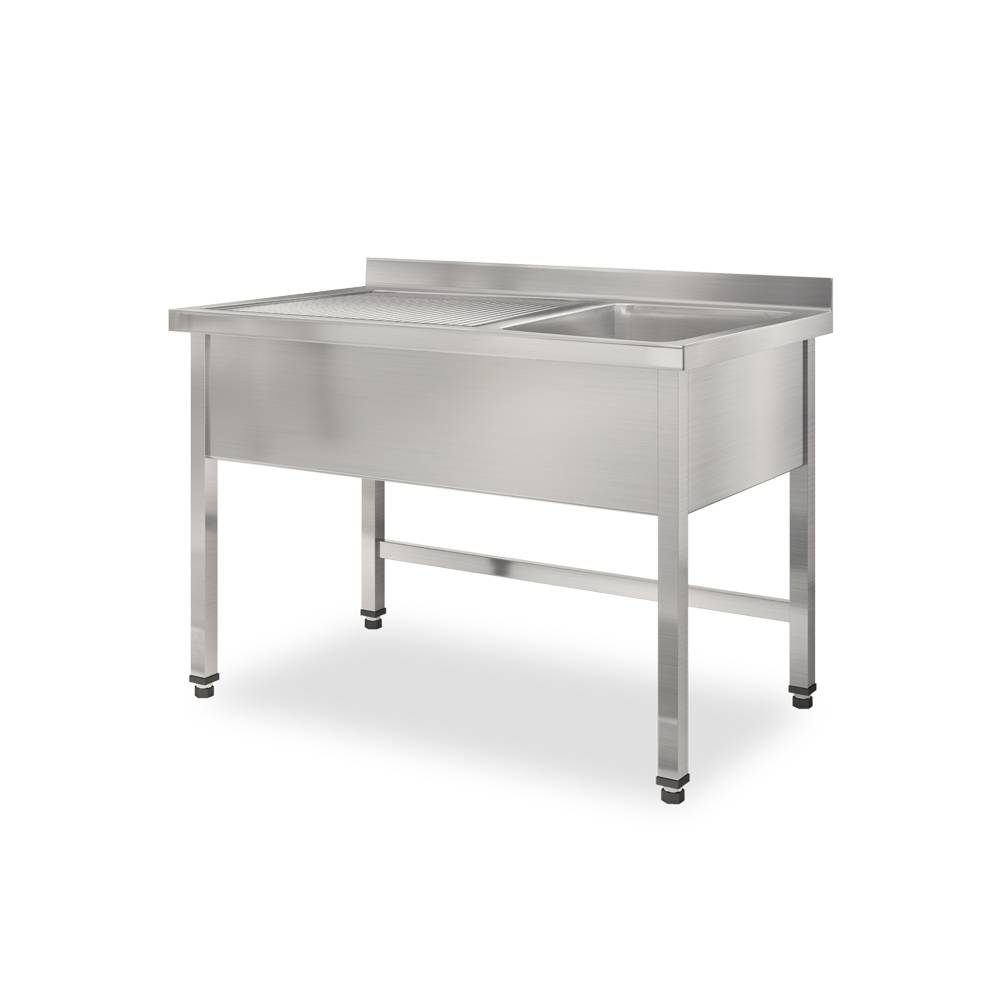 ETERNASOLID Einzelspültisch mit einer Ablage links, Becken rechts, 140 x 70 x 90 cm (BxTxH)