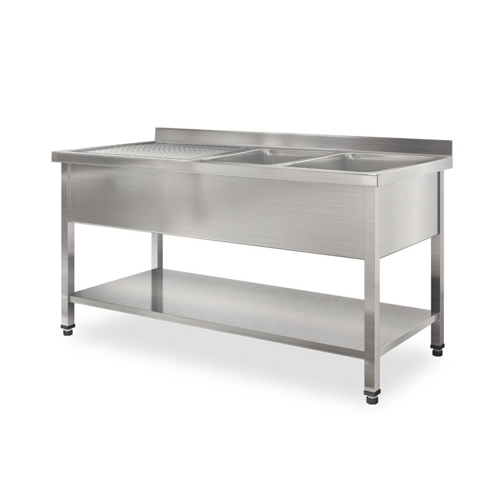 ETERNASOLID Doppelspültisch mit einer Ablage links, 2 Becken rechts, 160 x 70 x 90 cm (BxTxH)