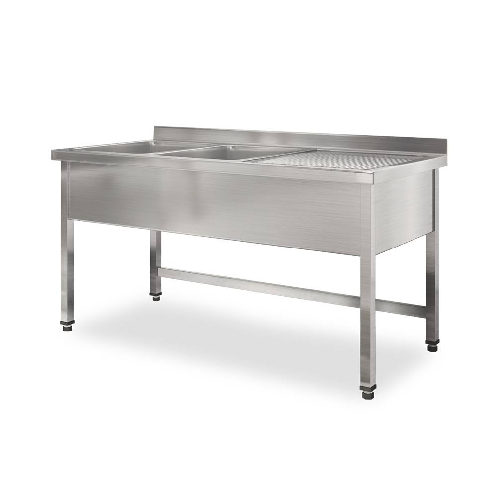 ETERNASOLID Doppelspültisch mit einer Ablage rechts, 2 Becken links, 200 x 70 x 90 cm (BxTxH)