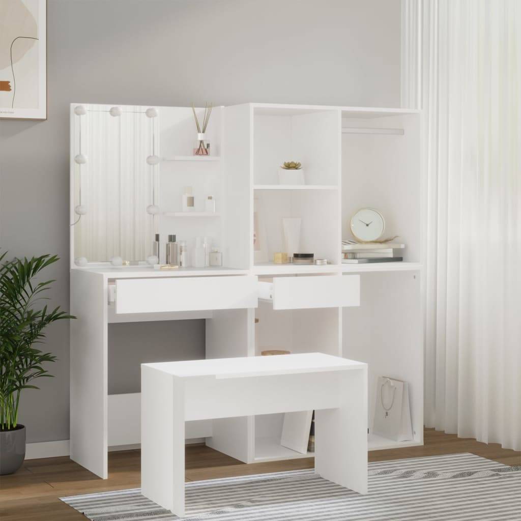 vidaXL Schminktisch-Set mit LED Weiß Holzwerkstoff