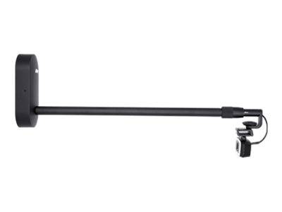 Ein schwarzer wandmontierter Arm mit einer langen horizontalen Stange, die sich zu einer kleinen verstellbaren Kamera- oder Gerätehalterung am Ende erstreckt.