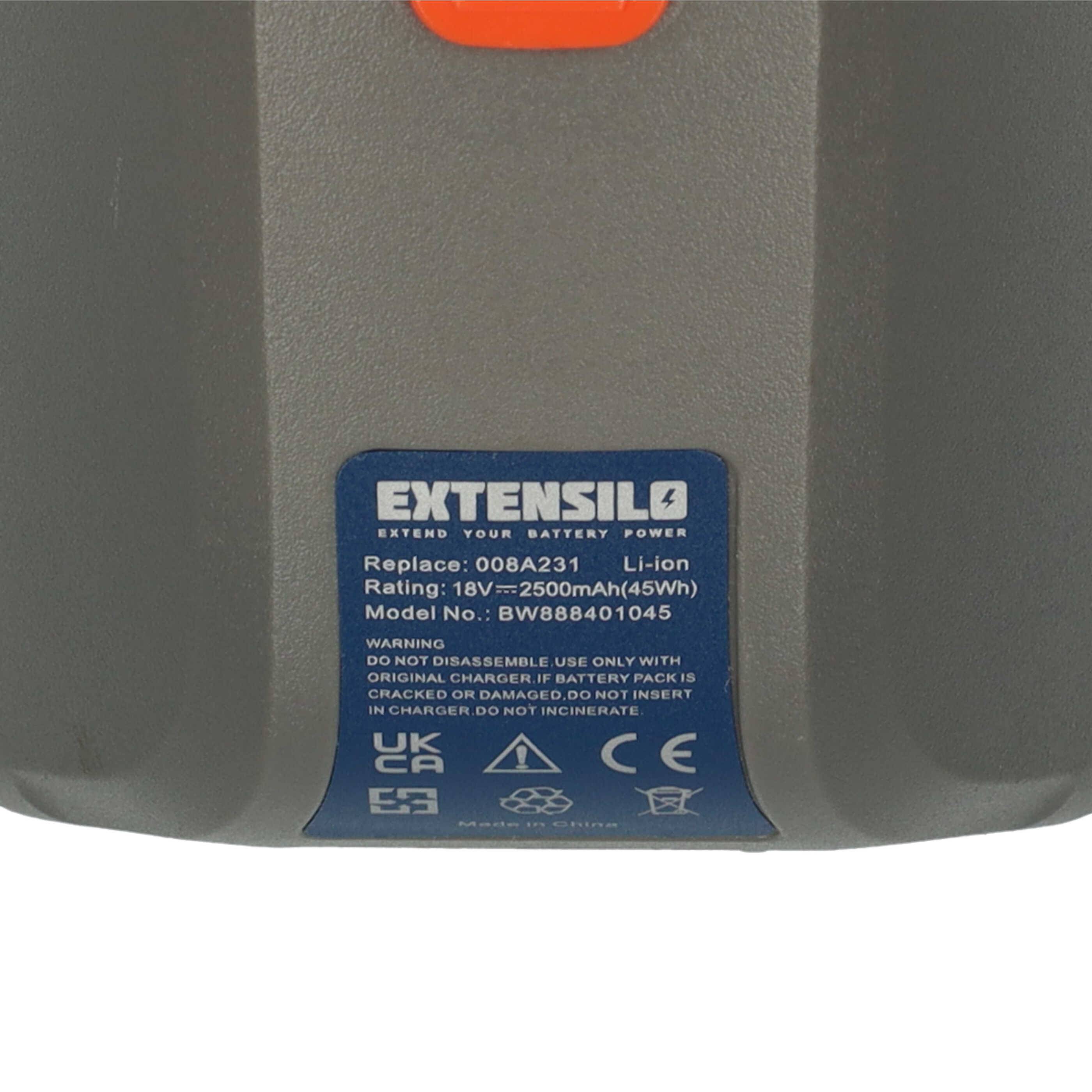 EXTENSILO Akku kompatibel mit Gardena 8025-20 (35m Roll-up) Schlauchbox, Schlauchtrommel (2500 mAh, 18 V, Li-Ion)