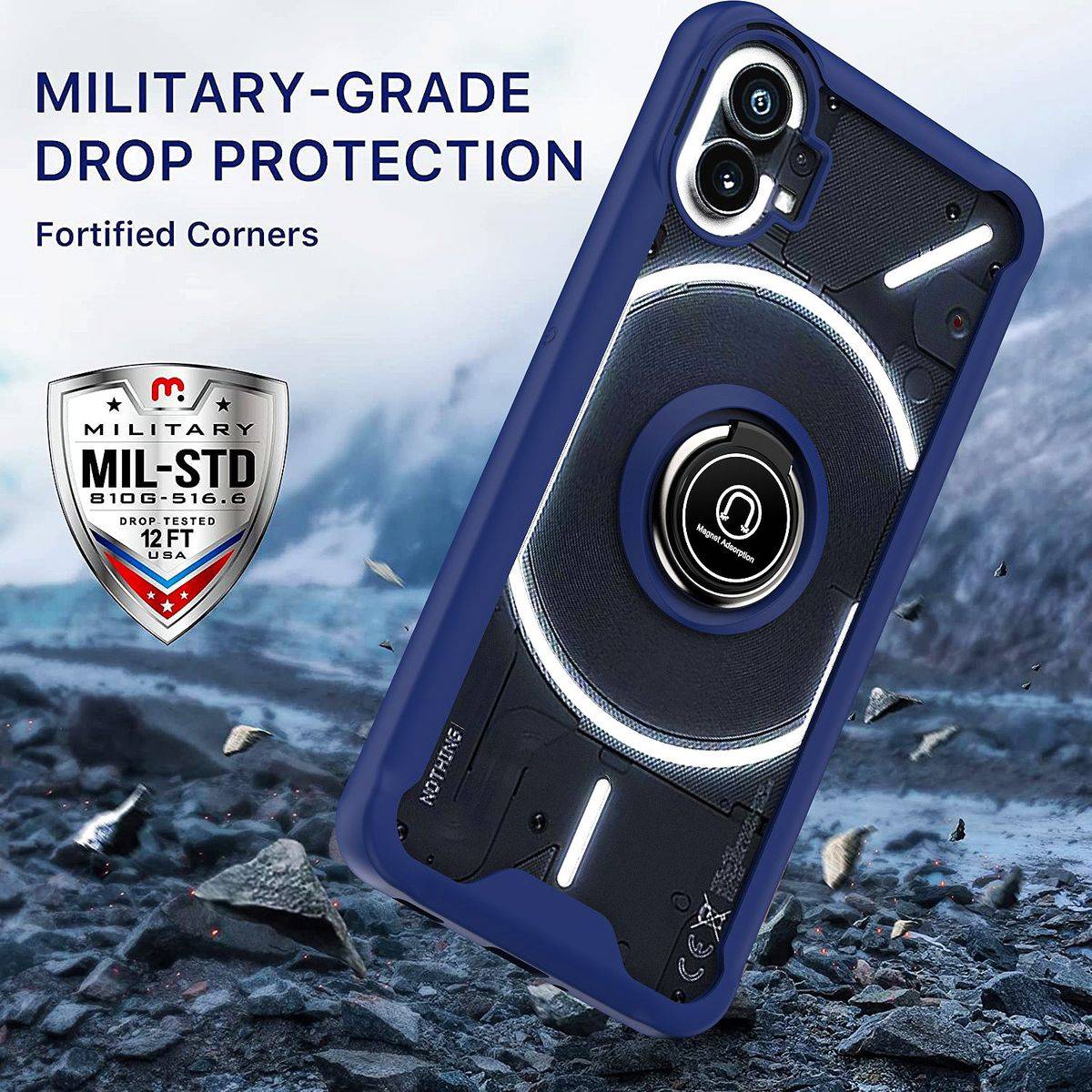 Für Nothing Phone 1 TPU / PC Design Ring Cover Handy Tasche Hülle Schutz Etuis Schwarz Neu