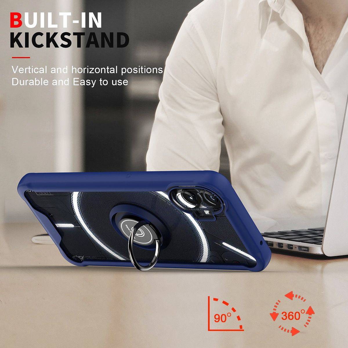 Für Nothing Phone 1 TPU / PC Design Ring Cover Handy Tasche Hülle Schutz Etuis Schwarz Neu