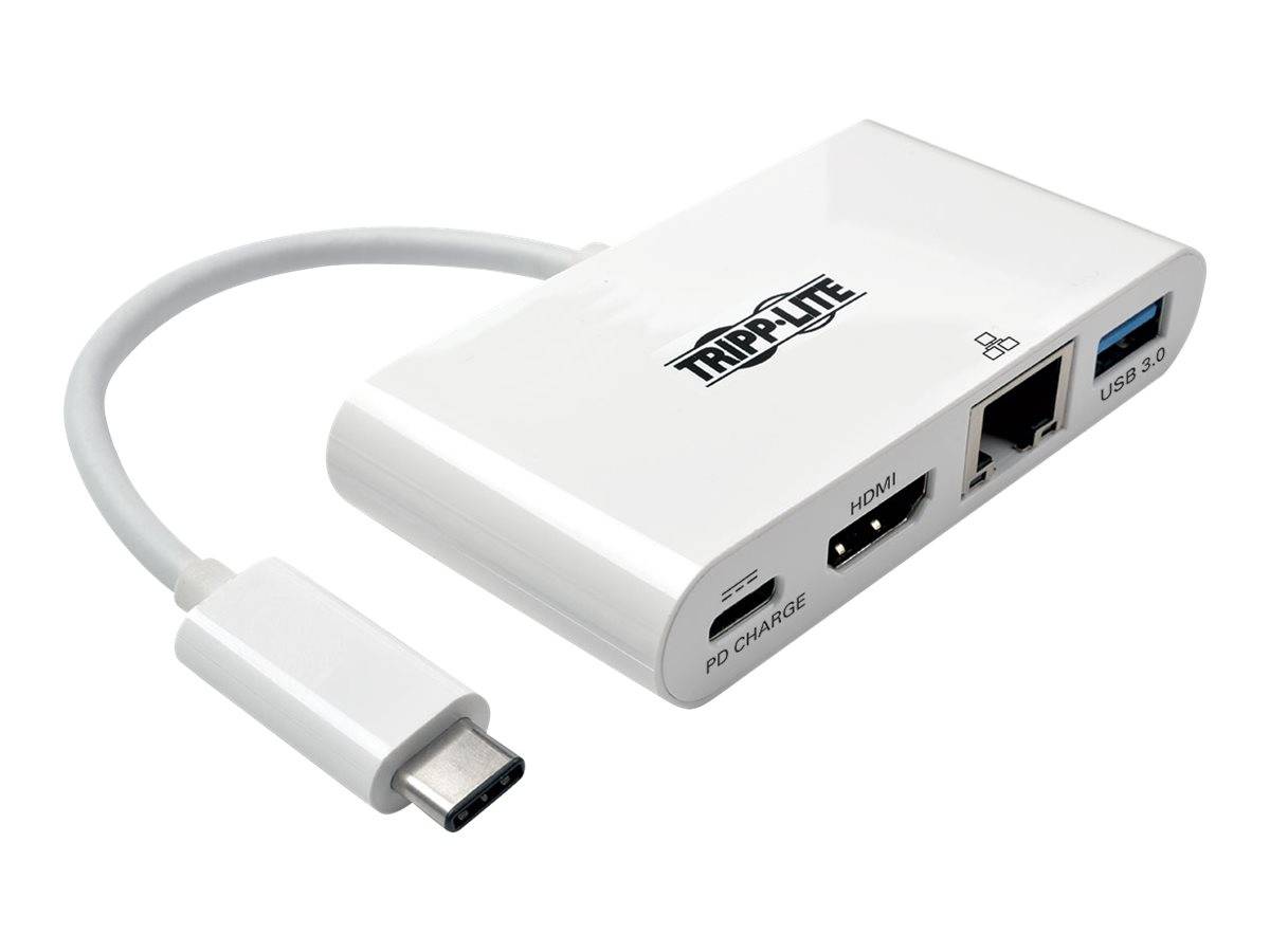 Tripp Lite USB-C-Hub mit HDMI, Ethernet, USB 3.0 und USB-C-Stromversorgungsanschluss.