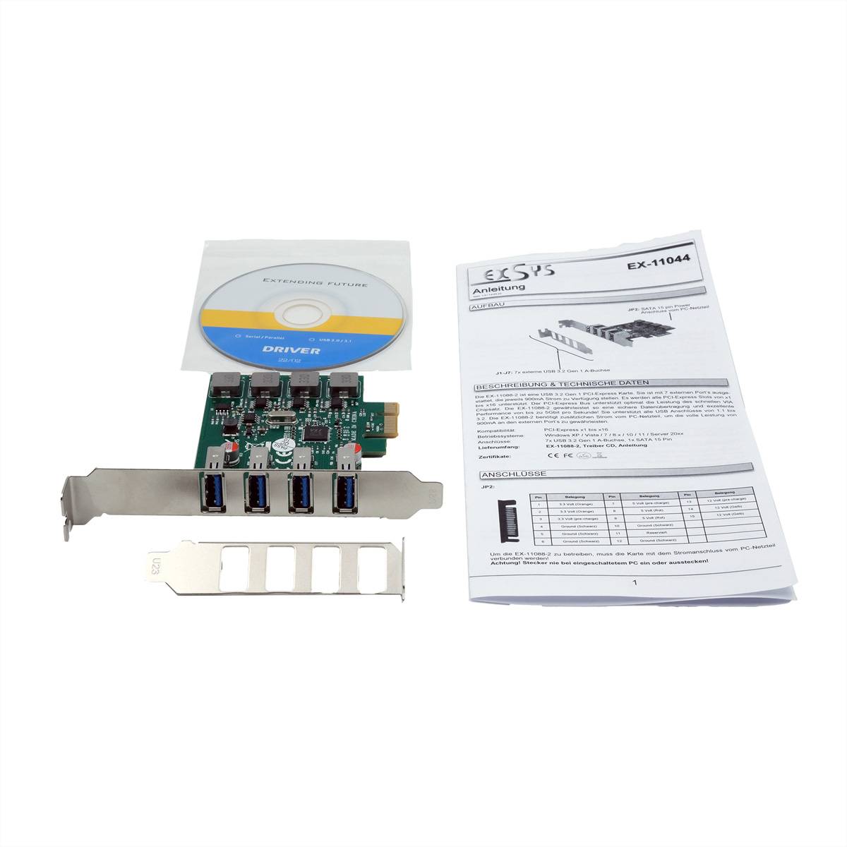 EXSYS EX-11044 4-Port USB 3.2 Gen 1 PCIe Karte