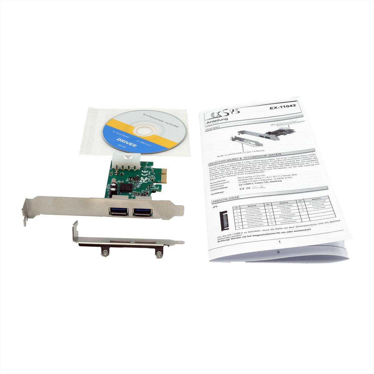 EXSYS EX-11042 2-Port USB 3.2 Gen 1 PCIe Karte