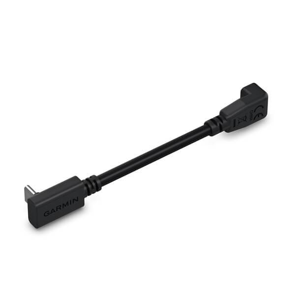 Garmin-USB-Ladekabel in Schwarz mit proprietären Steckerenden auf weißem Hintergrund