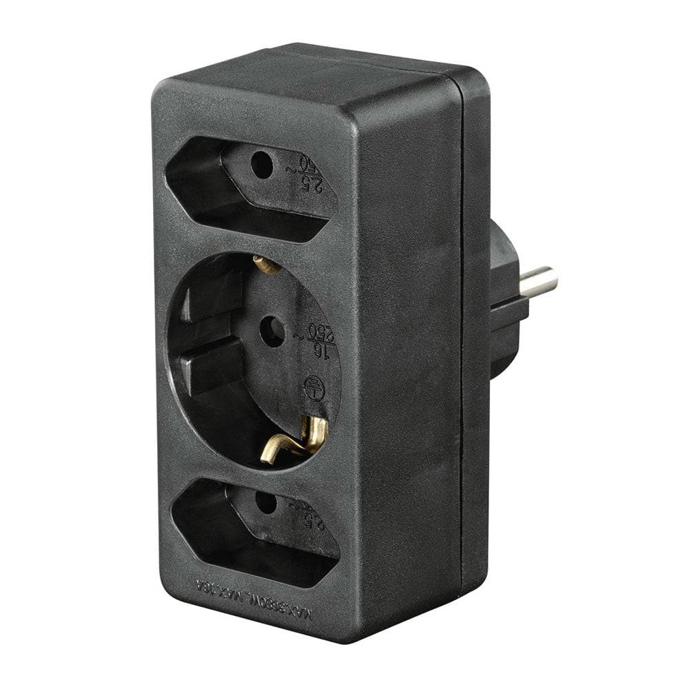 Hama Steckdosenadapter 3-fach, 1x Schutzkontakt, 2x Euro, Schwarz