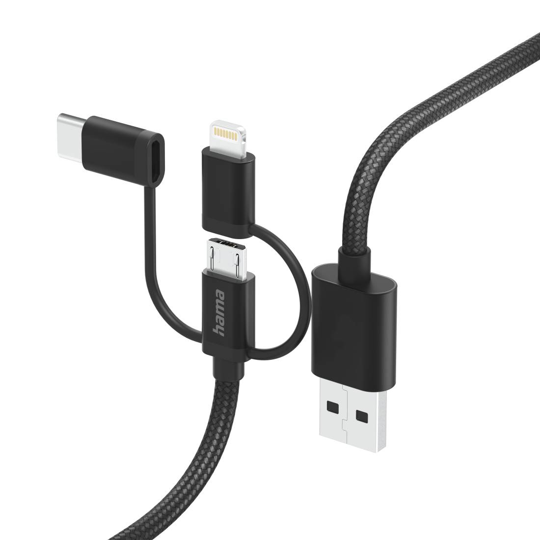Hama 00201536 - 1,5 m - USB A - USB C - USB 2.0 - 480 Mbit/s - Schwarz - 3in1 Mu