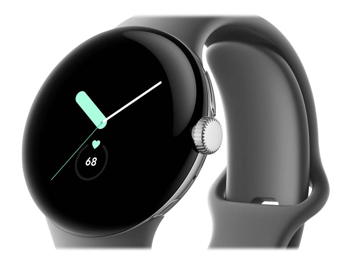 Google Pixel Watch - Silber poliert - intelligente Uhr mit Band - Flouroelastome