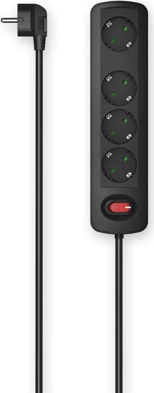 Hama Steckdosenleiste, 4-fach, Schalter, Wandmontage, 1,5 m, Schwarz (00223052)
