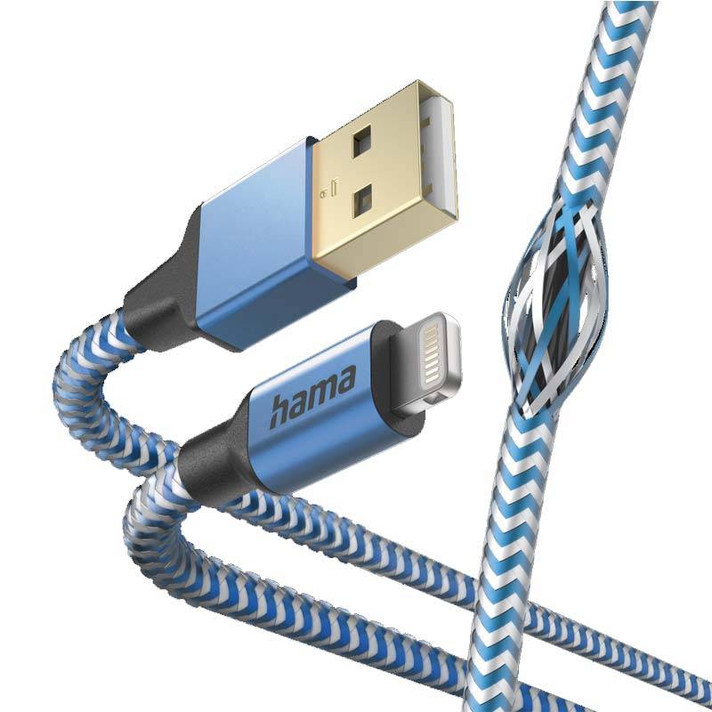 Hama Reflective Ladekabel USB A auf Lightning 1,5m Blau