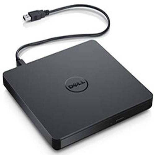 Externes Dell USB-Optisches Laufwerk mit angeschlossenem Kabel auf weißem Hintergrund
